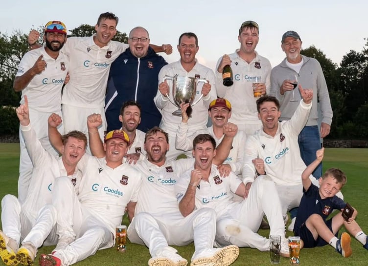 Penzance celebrate winning the 2025 ECB Cornwall Premier League title.