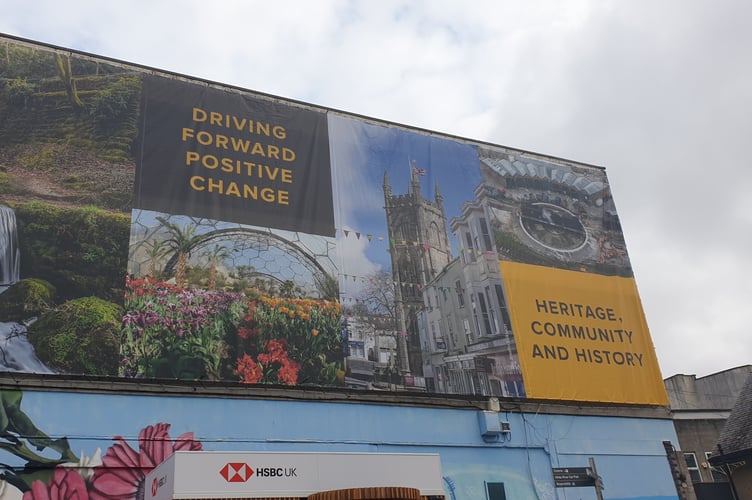 A new banner carrying a positive message. (Picture: St Austell Town Council)