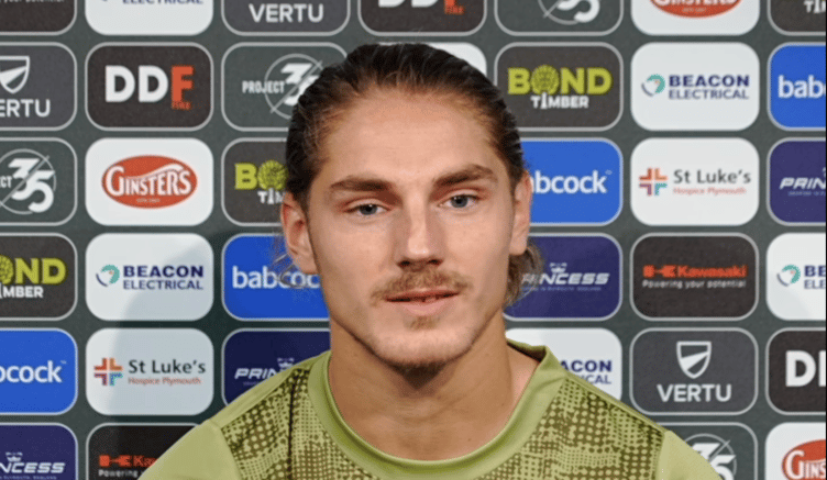 Plymouth Argyle striker Lorent Tolaj netted his side's final goal in their 4-2 victory over Stockport County (Picture: Cornish Times)