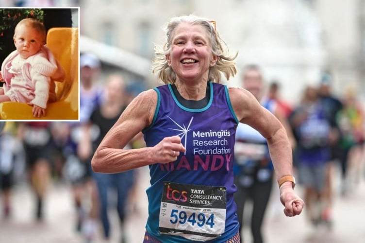 Saltash runner Amanda Warnett will take on the Cardiff Half Marathon (inset) her late daughter Aimee, who died in 1988