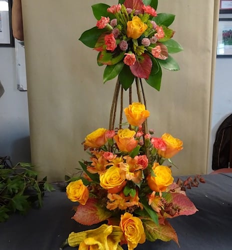 A truly colourful display created by Jenny Walters and Marion Trathen during the recent Liskeard Flower Club meeting