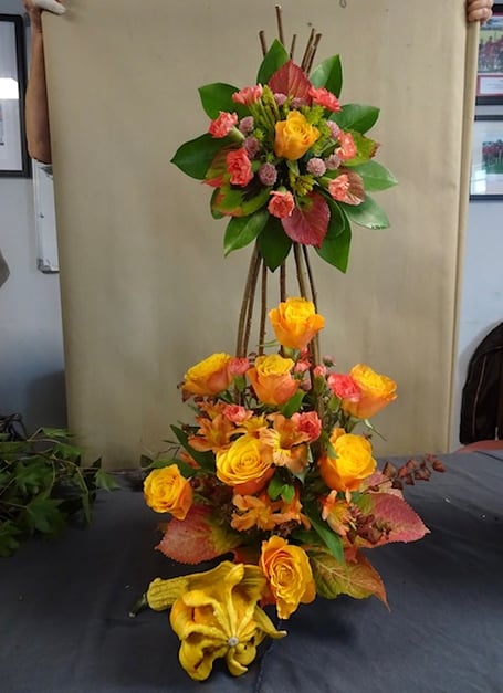 A truly colourful display created by Jenny Walters and Marion Trathen during the recent Liskeard Flower Club meeting