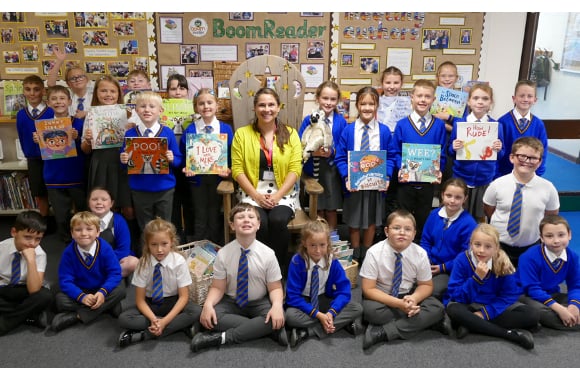 Clare Helen Welsh with pupils at Mount Charles School in St Austell. (Picture: CELT)