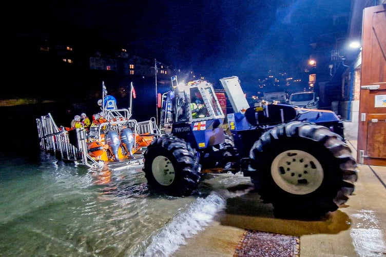 Night time recovery of Looe RNLI Atlantic 85 Sheila and Dennis Tongue II