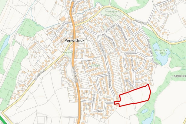A map submitted to Cornwall Council showing the location of the proposed Penwithick scheme.