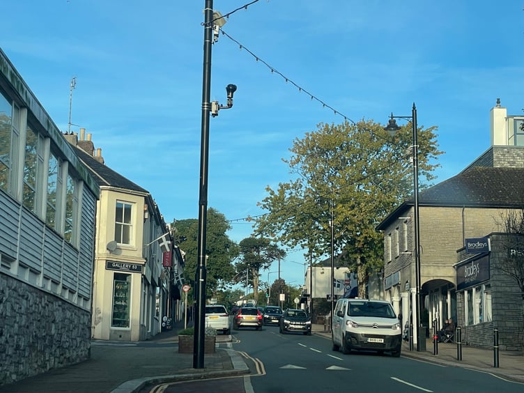 One of the new CCTV cameras that has been installed in Saltash Fore Street (Picture: Cornish Times)