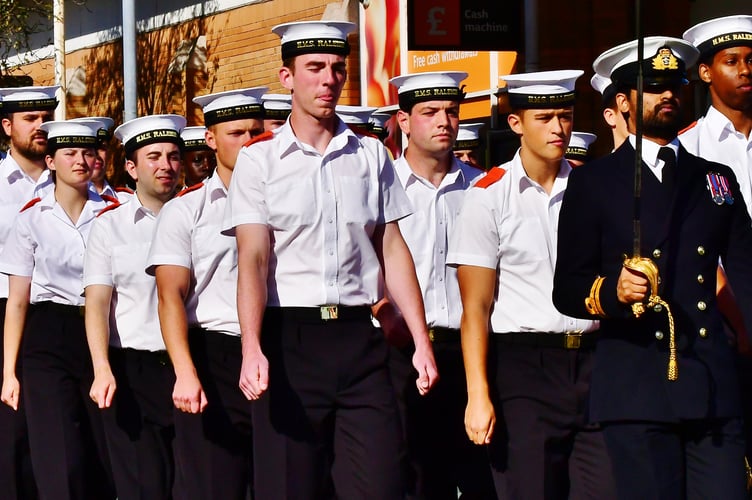 Recruits from HMS Raleigh take to the streets of Torpoint as parade of the parade