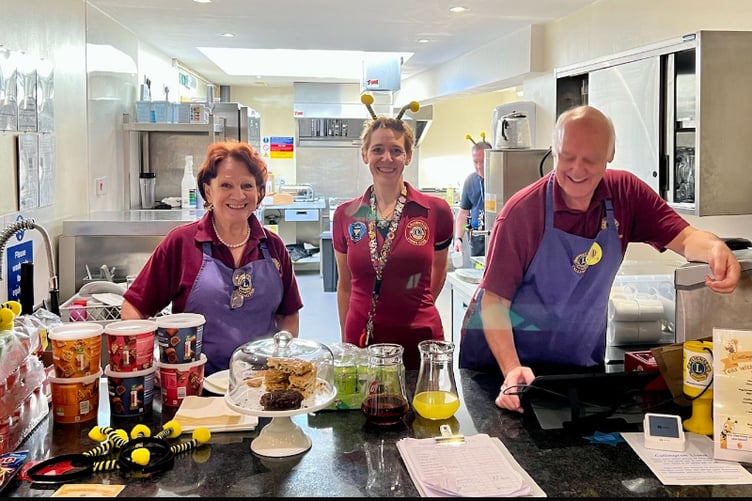 Callington Lions president Hayley Patton and the Lions catering crew in Callington Town Hall at the Buzz off Amy reinvention of Honey Fair.