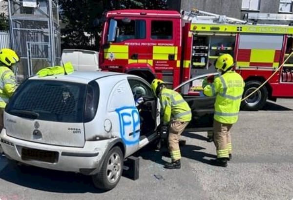 College students in Liskeard were given a demonstration of how emergency services deal with a road traffic collision