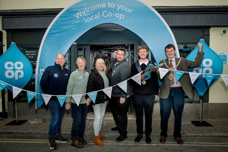 Photographs by Emily Whitfield-Wicks
Co Op.  East Looe.

Ribbon cutting with tthe Mayor of Looe, Stephen Remington and Dep Mayor James Pearn.