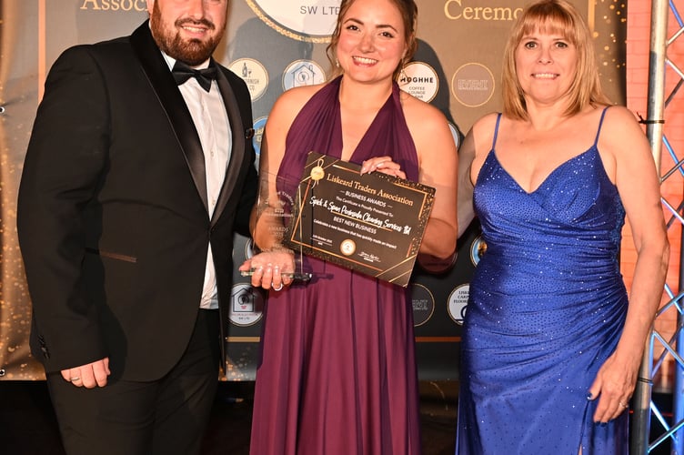 Headline sponsor Josh Taylor, Hermione Burridge-Yates of Spick n Span who won 'Best New Business’, and chair of Liskeard Traders' Association Tracy Adams