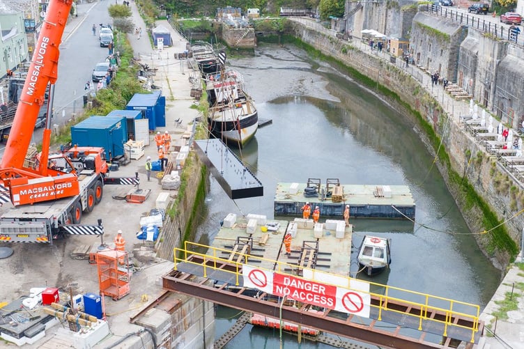 An aerial image of the lock gate project at Charlestown Harbour, near St Austell. (Picture: Harvey Dunstan Drone Photography)