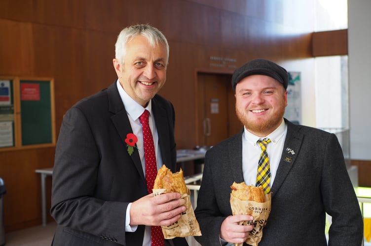 Mebyon Kernow leader Cllr Dick Cole with Oscar Peters, chairman of youth branch Kernow Rydh