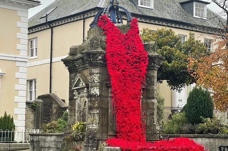 A poppy cascade created to remember the fallen in Liskeard has been hailed a real 'community effort' by those who have helped to put it together. Over 2,000 woollen poppies have been created by local community groups and individuals to commemorate the town's fallen. Located on the fountain in Barras Street, it helps form a real centre piece to the town's Remembrance Day plans. 