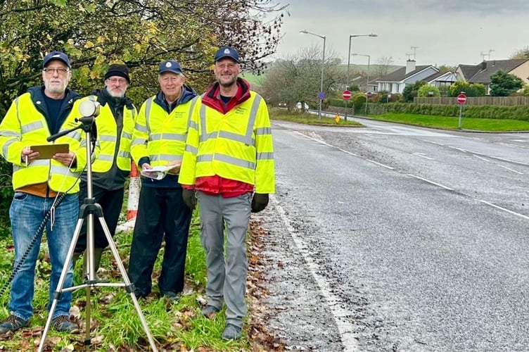 Volunteers from the Community Speed Watch team on duty on New Road in Liskeard