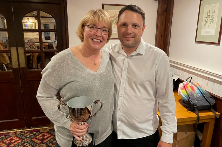 Saltash CC Ladies Player of the Year Katherine Dore alongside club chairman Shayn Rencher