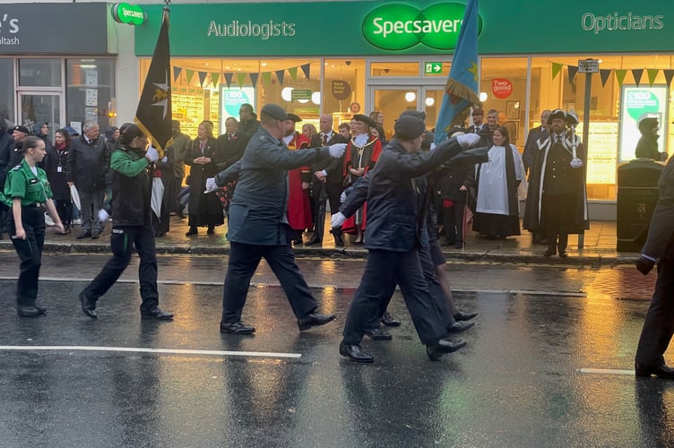 Service personnel and organisations made their way back up through Fore Street with Saltash Mayor Rachel Bullock taking the salute
