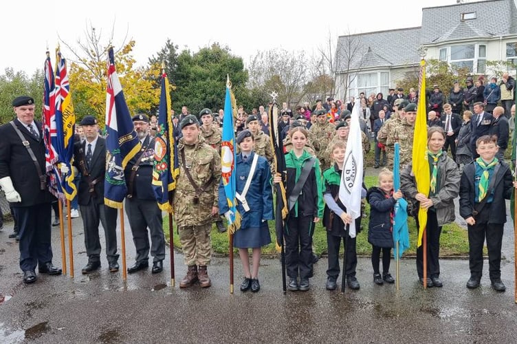 Standard bearers line up during Sunday's Remembrance Day service in Liskeard