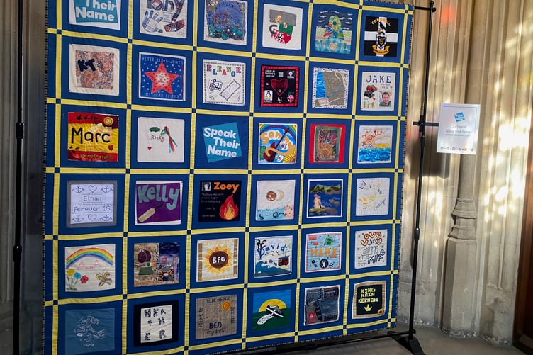 The Cornwall Speak Their Name Suicide Memorial Quilt at the Houses of Parliament.