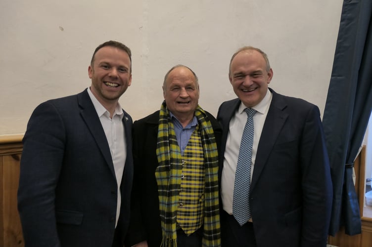 Jim Candy (centre) alongside North Cornwall MP Ben Maguire and Liberal Democrat leader Ed Davey
