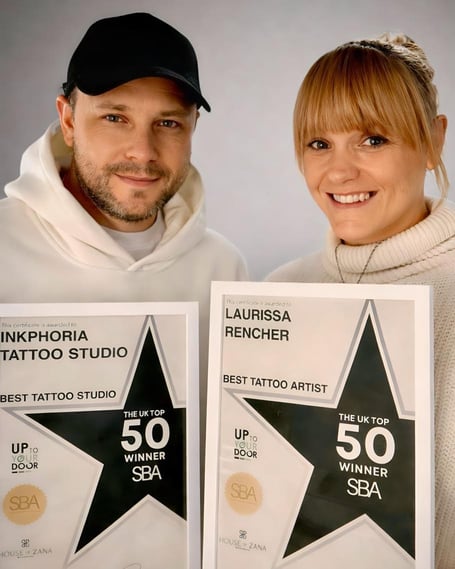 Shayn and Laurissa Rencher, who run Inkphoria Tattoo Studio in Saltash, have been recognised at the UK Small Business Awards