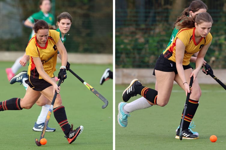 In Cup action for Caradon Ladies against Newquay Ladies are Caradon’s Carina Hodge and Lila Johns