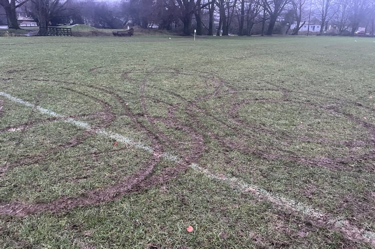 Damage caused to the football pitch at Par Track over the weekend
