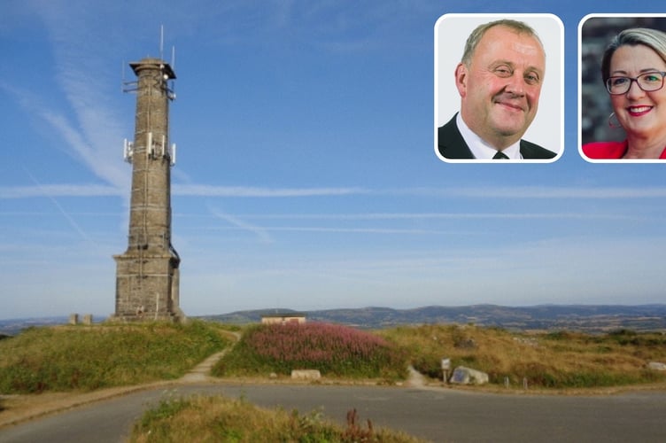 Among the most controversial suggestions is the introduction of a £2 all-day charge at Kit Hill Country Park, near Callington - (inset) Councillors Andrew Long and Kate Ewert