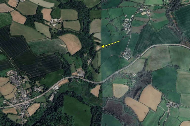 A satellite image with the location of the proposed shed in Tideford shown (Picture: Google)