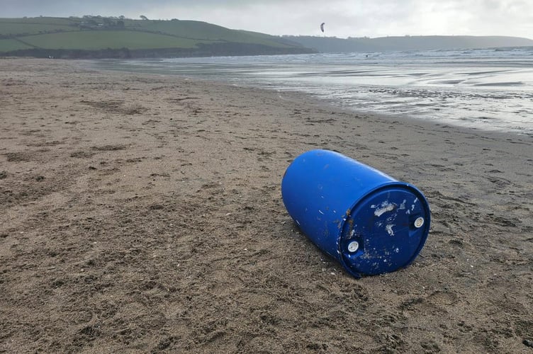 The sealed drum found on Par Beach had fluid inside but no markings. (Picture: St Austell Coastguard)