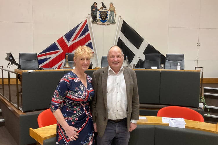 Cornwall councillors Hilary Frank and Jim Candy at County Hall