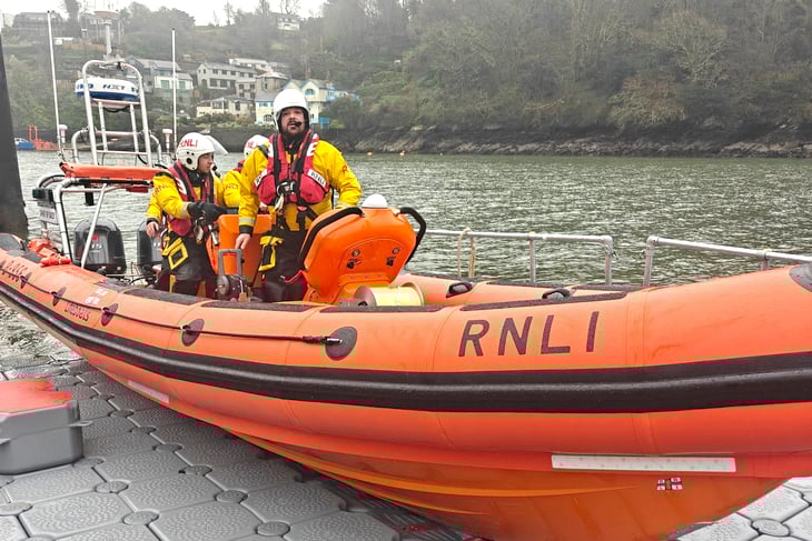Fowey’s new lifeboat about to launch on her first shout. (Picture: Fowey RNLI)