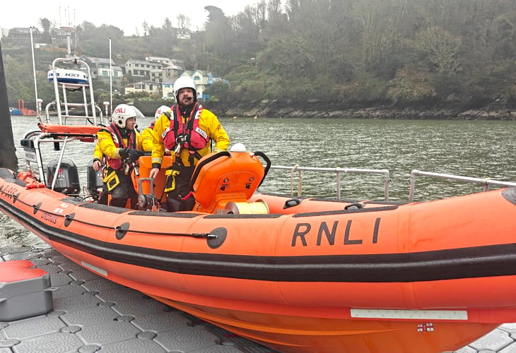 Fowey’s new lifeboat about to launch on her first shout. (Picture: Fowey RNLI)
