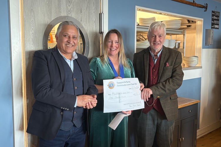 Lion President President Marianne Wootton presented a £1,000 cheque to Millbrook Football Club representatives Dalilama Dhaliwa and Robert Wintle