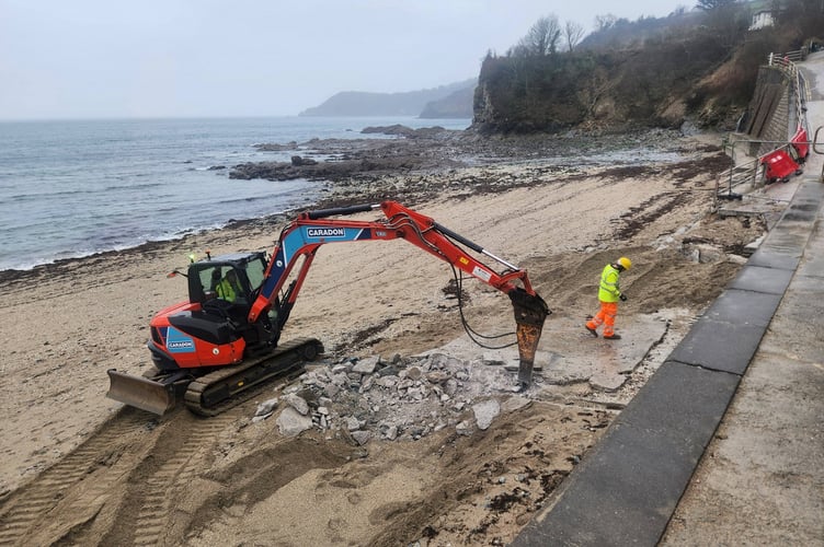 Repairs are under way at Porthpean beach. (Picture: James Mustoe)