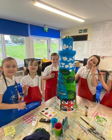 Pupils from Brunel Primary and Nursery Academy in Saltash put the finishing touches to their creative lighthouse