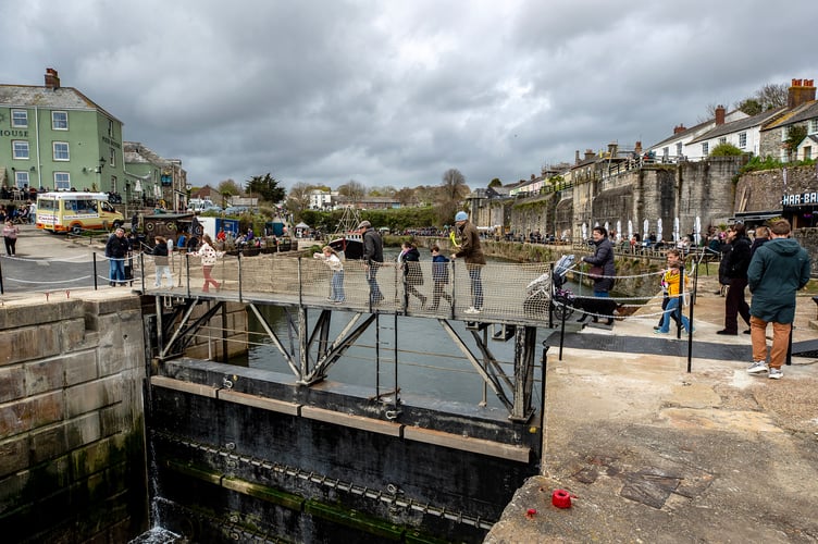 People crossing the new bridge on the new lock gate at Charlestown. (Picture: Paul Williams)