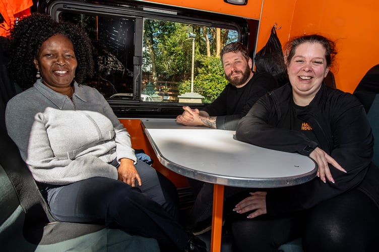Mary Stredwick, Chief Executive of Rainbow Centre, Alex Dean, Head of Supported Housing, Harbour Housing and Rachel Battleday, Head of People and Communications, Harbour Housing in our welfare vehicle.