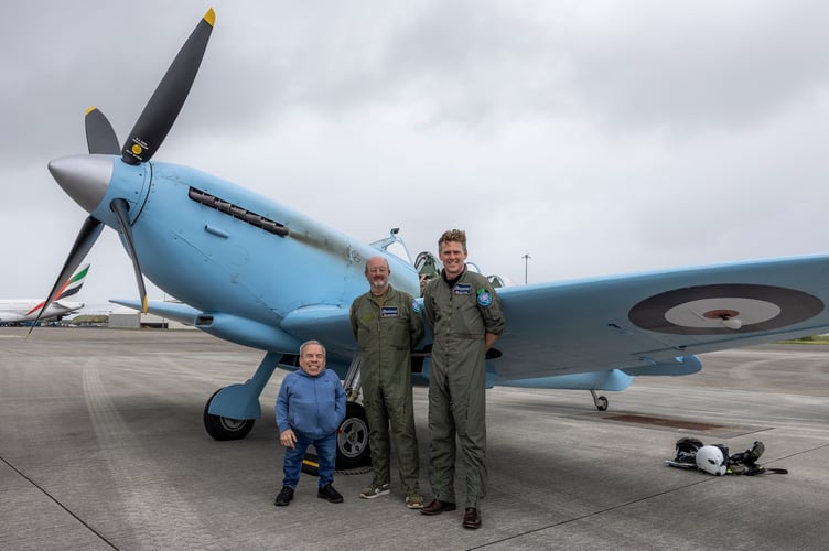 Image shows actor Warwick Davis alongside pilot for this leg, Mr Dave Stobie (Middle) and Spitfires.com CEO and pilot Mr Matt Jones. A historic RAF Spitfire touched down in Cornwall today as part of the nationwide Spitfire 90 Tour, marking 90 years since the iconic aircraftâs first flight and raising funds for two important RAF charities.The legendary aircraft arrived at Cornwall Airport Newquay (CAN) at 1148 hrs on Thursday 16 April, drawing aviation enthusiasts, personnel and special guests eager to witness a living piece of British history.The visit formed part of the Spitfire 90 Tour, delivered by Spitfire.com and supported by the Battle of Britain Memorial Flight. The tour commemorates the Spitfireâs first flight in 1936 and aims to raise funds for both the Mark Long Trust and the RAF Benevolent Fund, supporting serving personnel, veterans and their families.Despite bestlaid plans, unpredictable weather required adjustments to the flyingprogramme, resulting in the Cornwall visit taking place on Thursday 16 April rather than the originally advertised date, Wednesday 15 April. The changes highlighted the complexities of operating historic aircraft and the importance of safety led decision making.Among those fortunate enough to witness the Spitfire on the ground was BAFTAawardwinning actor Warwick Davis.