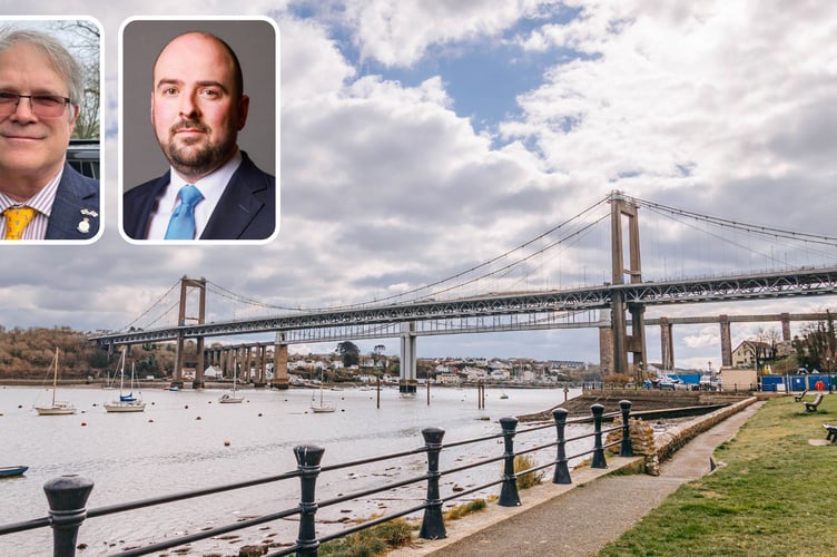 Scott Slavin (left) Vice Chairman of the Tamar Toll Action Group led a presentation to Richard Holden, Shadow Secretary of State for Transport, over the need to abolish tolls on the Tamar Crossings