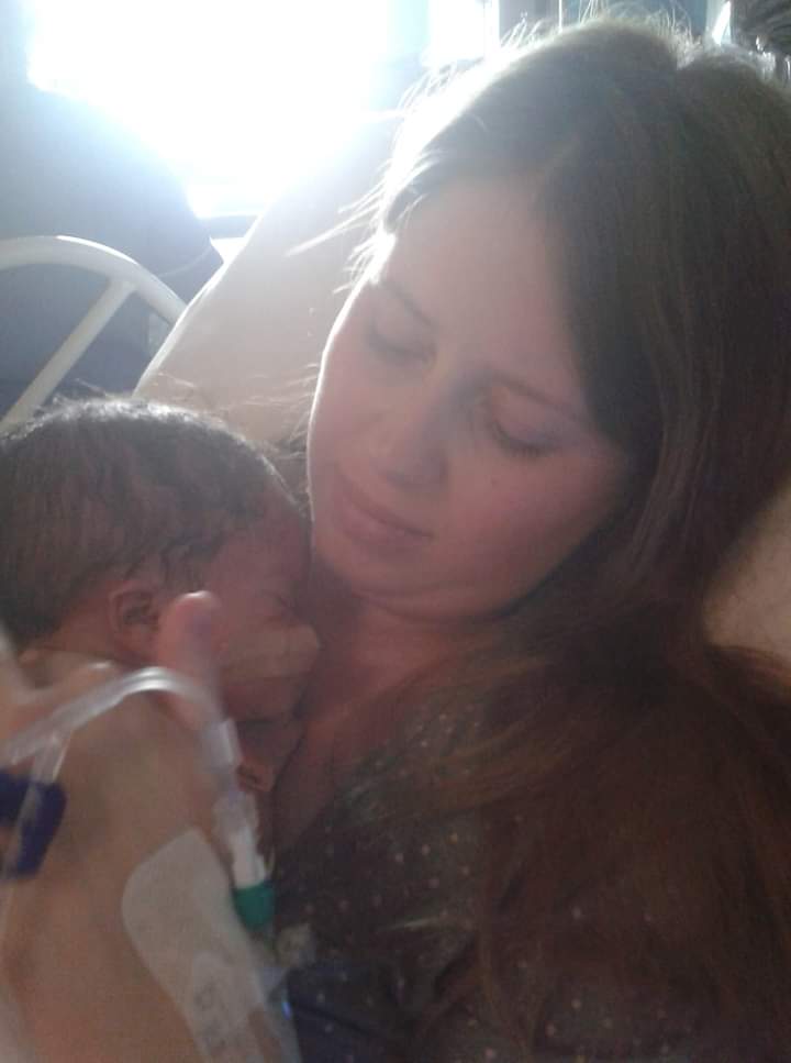Gemma Kempthorne pictured with Theo after his birth (Picture: Gemma Kempthorne)