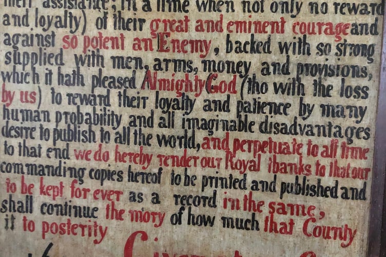 A letter in Philleigh churchyard thanking the people for their support in the Civil War