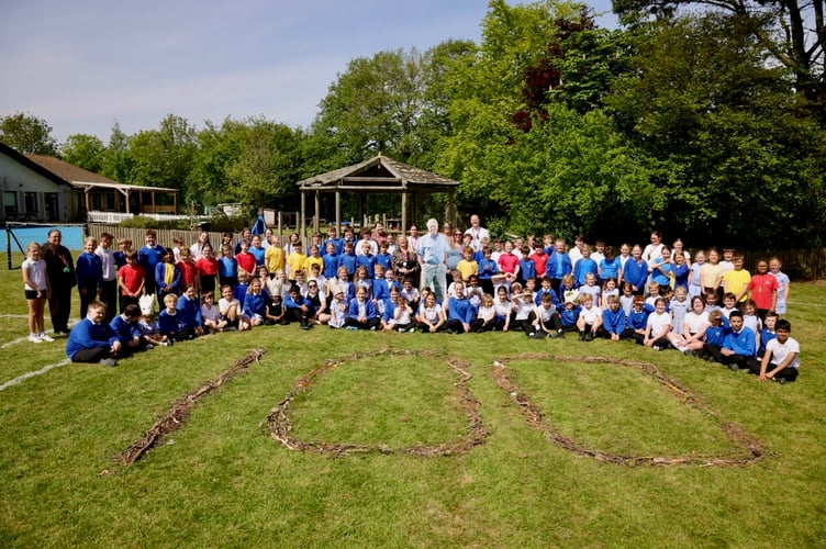 Fowey Primary School made a special 100 mural to mark Sir David's century of life