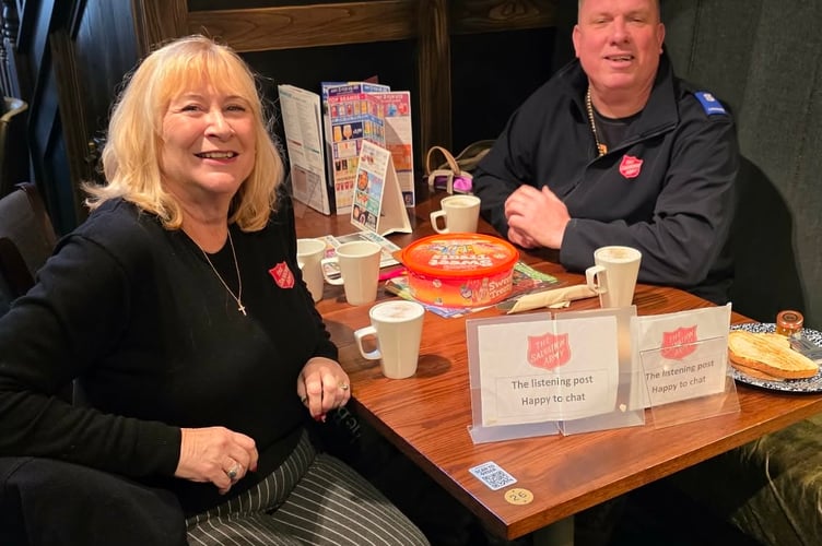 Church leader Teresa with one of the volunteers, Joe at Wetherspoon during their listening post service