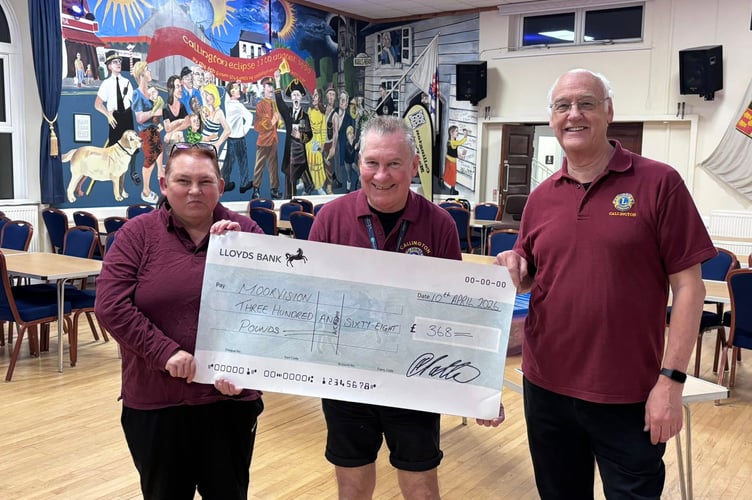 Callington Lions were able to hand over a cheque for £368 to Moorvision, which supports children and young people with visual impairments