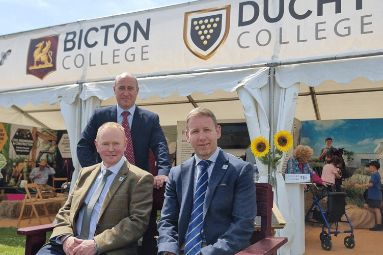 Cornwall College Group chief executive Rob Bosworth (rear) pictured alongside Ed Parrish, principal of Bicton College and Darren Evans, principal of Duchy College Stoke Climsland