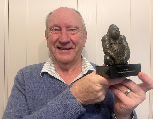Stuart Muir with his lifetime achievement award from the British and Irish Association of Zoos and Aquariums