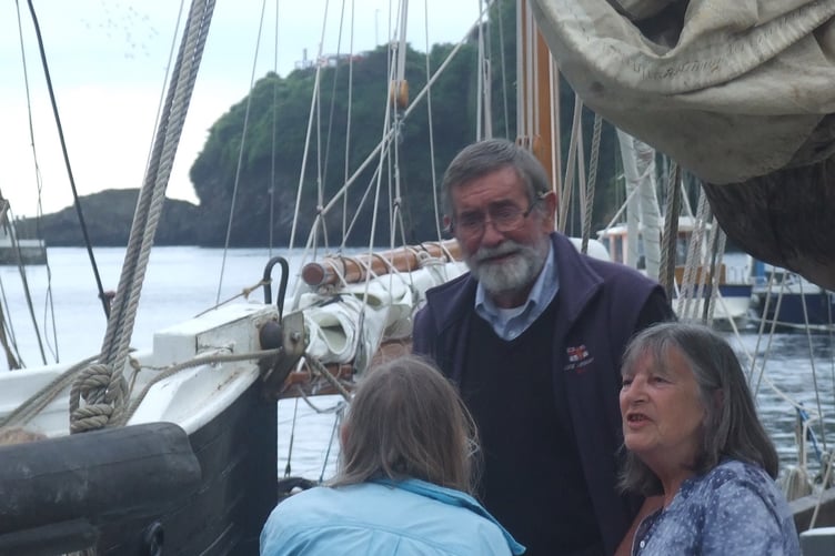 Paul Greenwood, who is organising a reunion of Polperro Gaffers next year, pictured with his wife Maggie, (right) and Cornish Lugger owner Judy Brickhill (Guide Me)