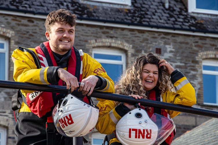 Amber and Alex at Looe Lifeboat Station.