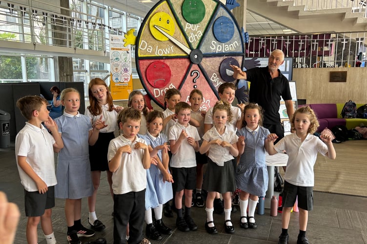 Just some of the schoolchdren who have been learning Cornish, pictured with Will Coleman, Cornish speaker and educational consultant (Pic: Lee Trewhela / LDRS)